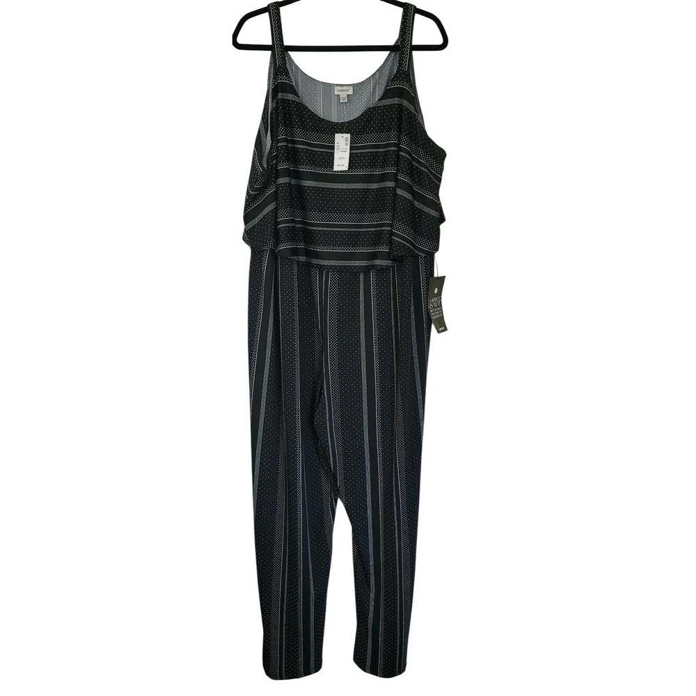 Avenue Women's‎ Plus Striped Polka Dot Sleeveless Jumpsuit Black White 22/24